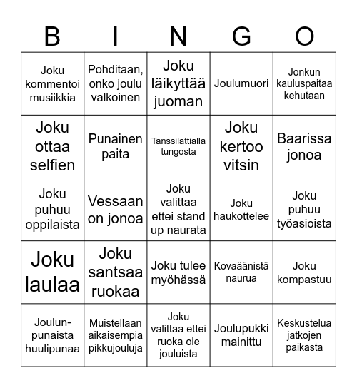 Pikkujoulubingo Card