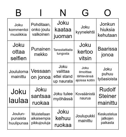 Pikkujoulubingo Card