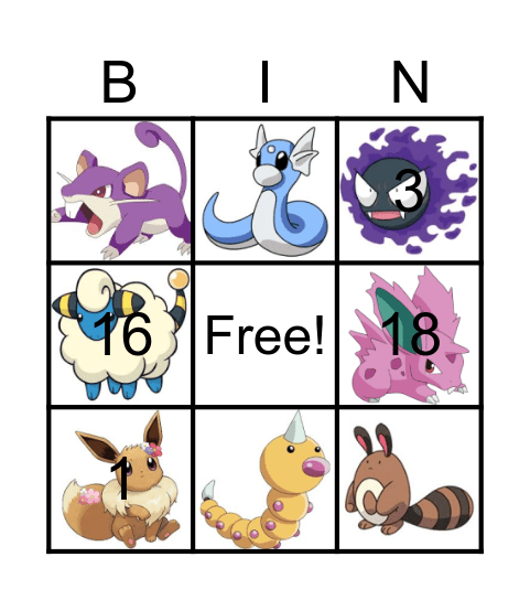 Pokemon Bingo Card