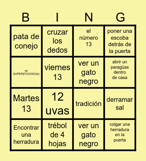 supersticiones Bingo Card