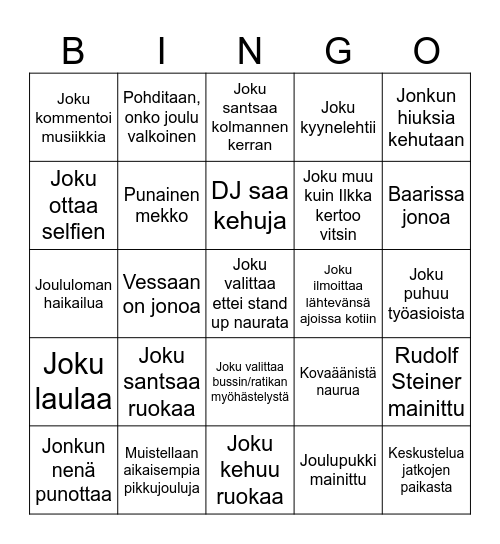 Pikkujoulubingo Card