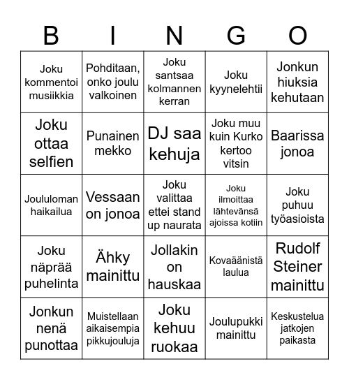 Pikkujoulubingo Card