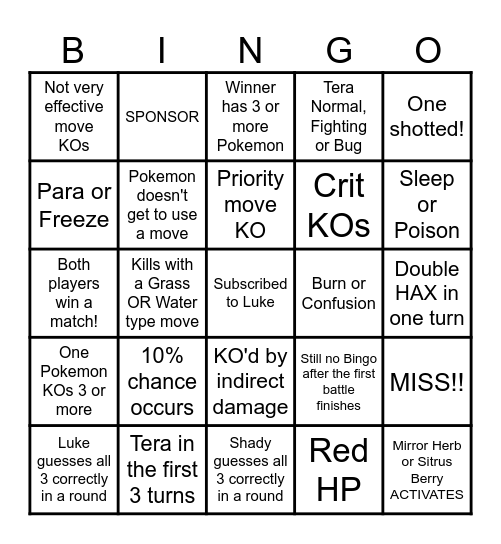 Then we fight bingo Luke Silhouettes Bingo Card