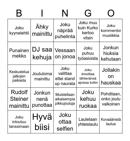 Pikkujoulubingo Card