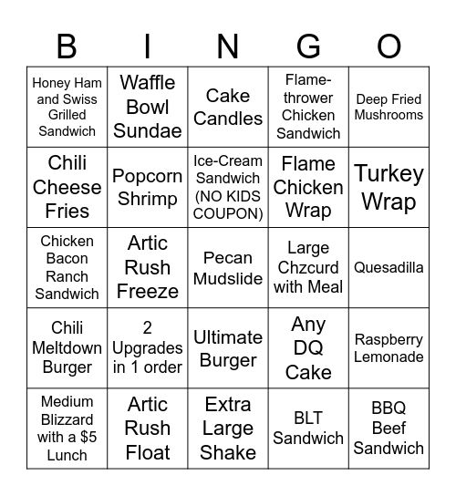 DQ Suggestive Selling Bingo Card