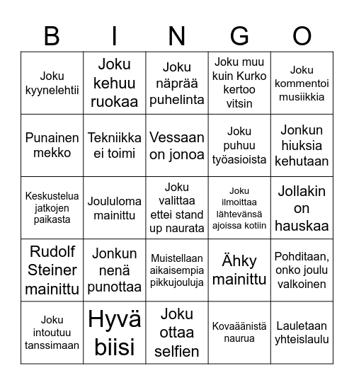 Pikkujoulubingo Card