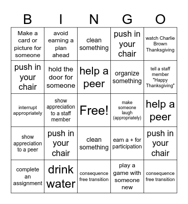 Thanksgiving Bingo Card