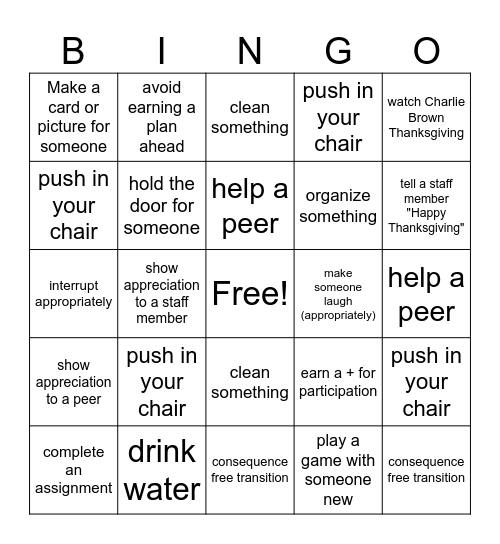 Thanksgiving Bingo Card