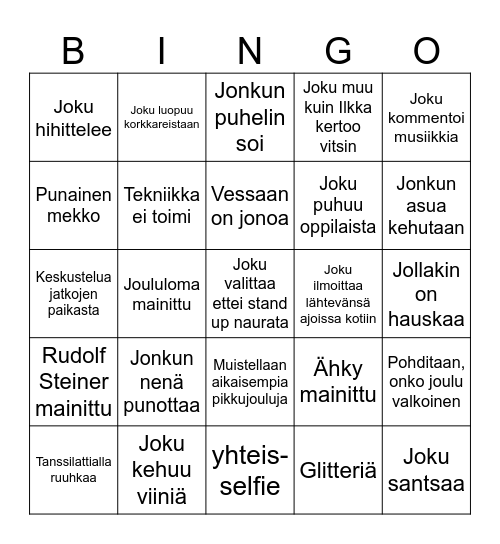 Pikkujoulubingo Card