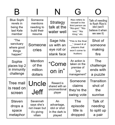 Survivor Season 49 Episode 10 Bingo Card
