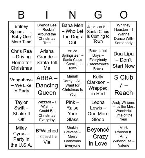 NU Finance Music Bingo Card