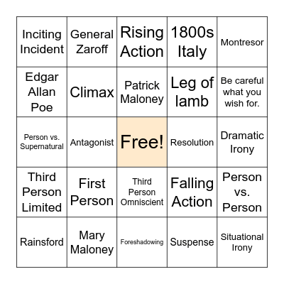 Short Stories Review!!! Bingo Card
