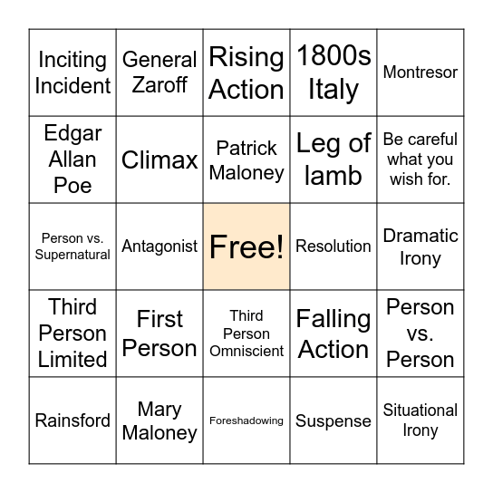 Short Stories Review!!! Bingo Card