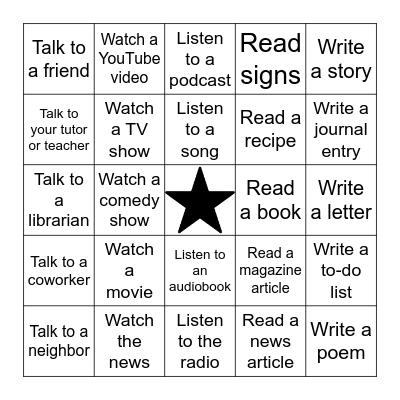 English Practice BINGO Card