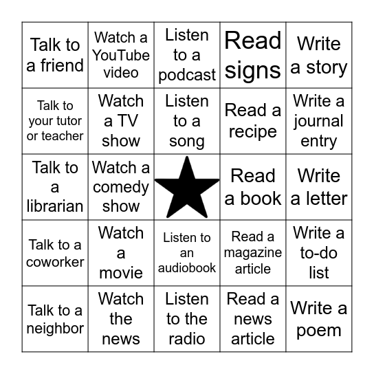 English Practice BINGO Card