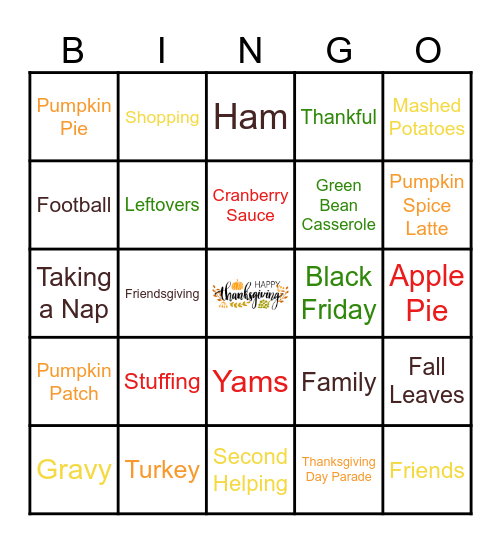 Thanksgiving Bingo Card