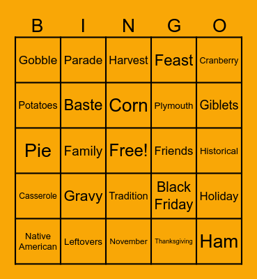 PC PASS THANKSGIVING BINGO Card