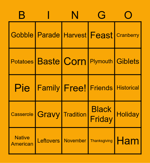 PC PASS THANKSGIVING BINGO Card