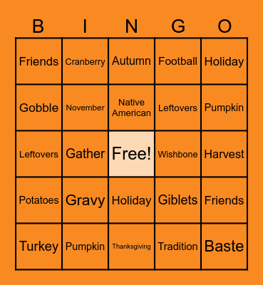 MN PC PASS THANKSGIVING BINGO Card