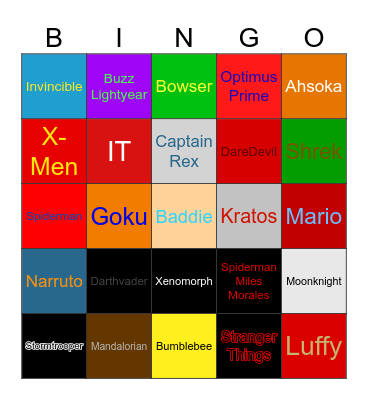 Comic Con Bingo Card