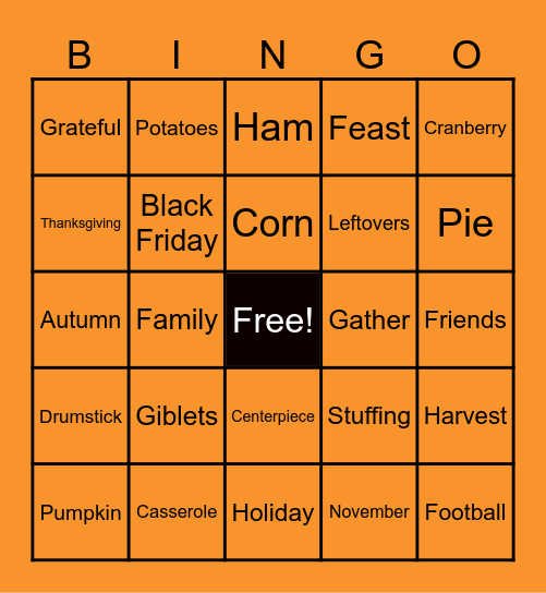 MN PC PASS THANKSVIGING BINGO Card
