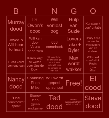 STRANGER THINGS V1 Bingo Card