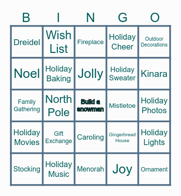 Holiday Bingo Card