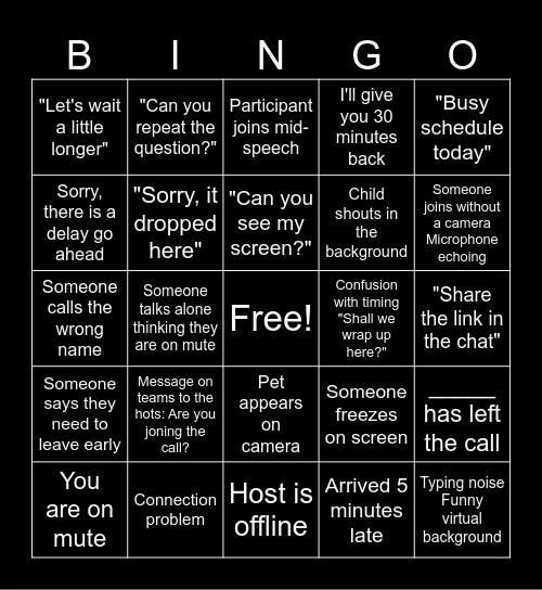 OAC Bingo Card