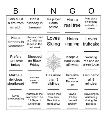 Networking Bingo - Winter Edition! Bingo Card