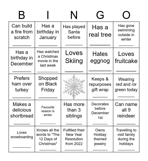 Networking Bingo - Winter Edition! Bingo Card