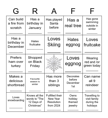 Social Bingo - Winter Edition! Bingo Card