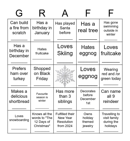 Social Bingo - Winter Edition! Bingo Card