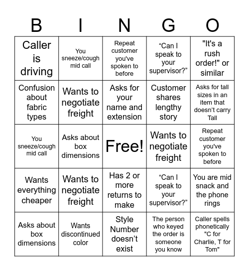 SANMAR BINGO Card