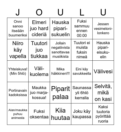 Pikkujoulu bingo Card