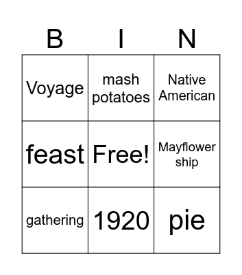Thanksgiving Bingo Card