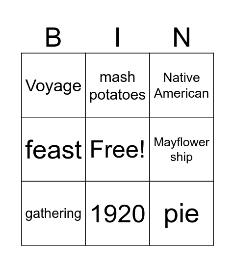 Thanksgiving Bingo Card