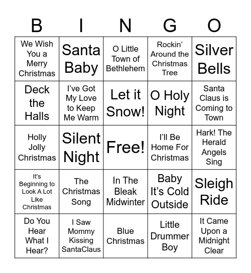 Christmas Music Bingo Card