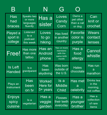 Get To Know Your Team Bingo Card