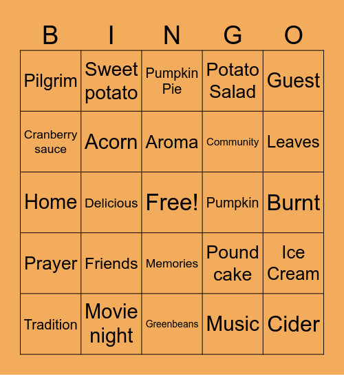 Thanksgiving Bingo Card