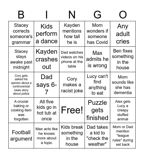 Thanksgiving Bingo Card