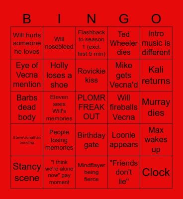 Stranger Things vol. 2 Bingo Card
