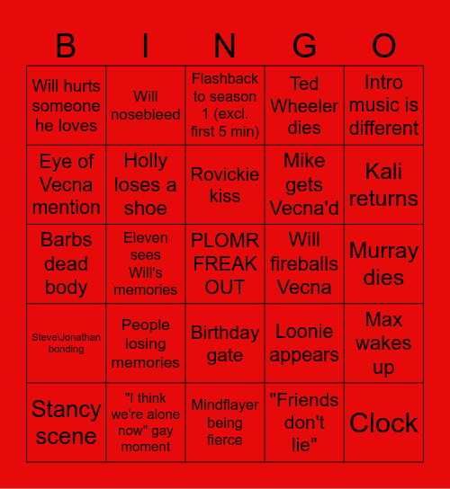 Stranger Things vol. 2 Bingo Card
