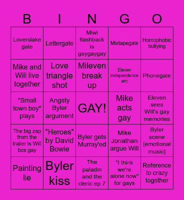 Gay Stranger Things Bingo Card