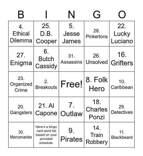 Criminology Bingo Card
