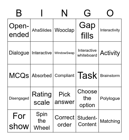 Digital Tools in FLT. Week 4. Engagement Bingo Card