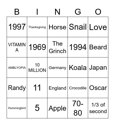 TRIVIA BINGO Card