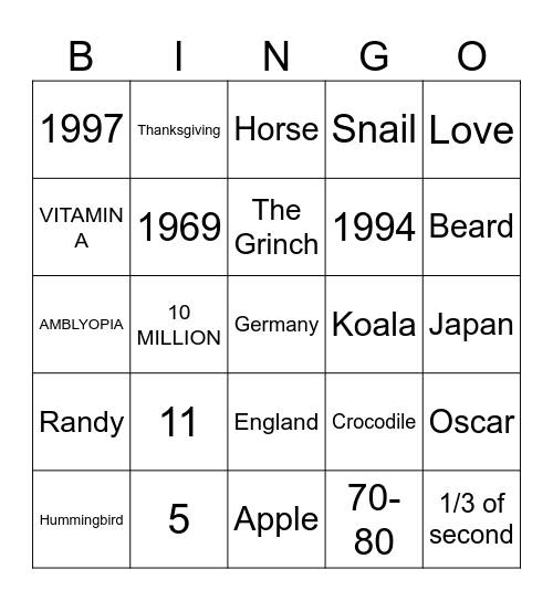 TRIVIA BINGO Card