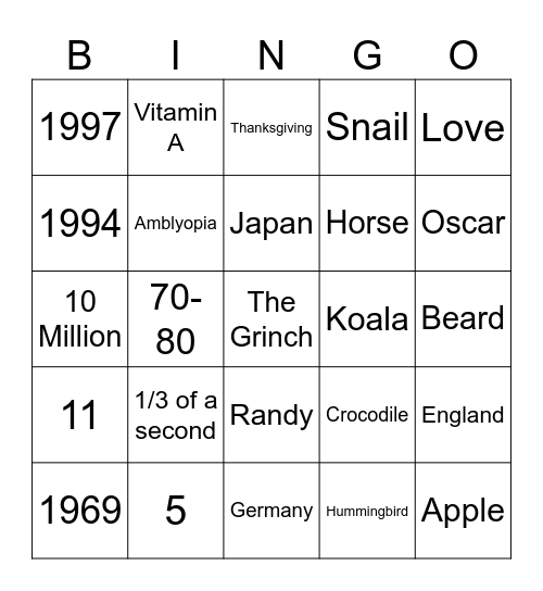 Untitled Bingo Card