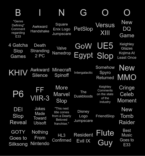 The Keighley Awards Bingo Card