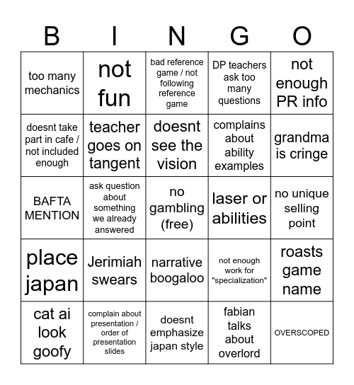 pitch? Bingo Card
